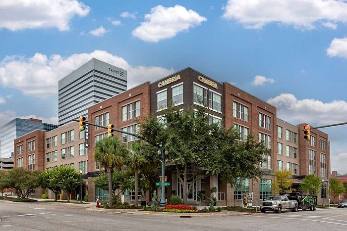 A photo of the Cambria Hotel building in Downtown Columbia.